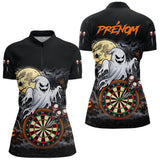 Polo Fléchettes Personnalisé - Halloween Fantôme Noir & Orange - Polo Zippé Femme