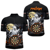 Polo Fléchettes Personnalisé - Halloween Fantôme Noir & Orange - Polo Zippé Homme