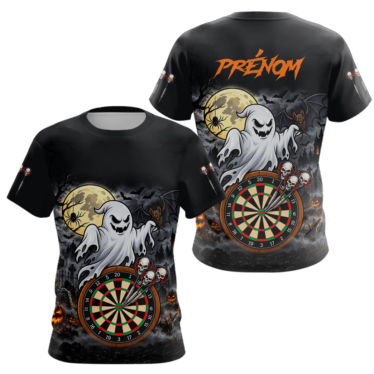 Polo Fléchettes Personnalisé - Halloween Fantôme Noir & Orange - T-Shirt Femme