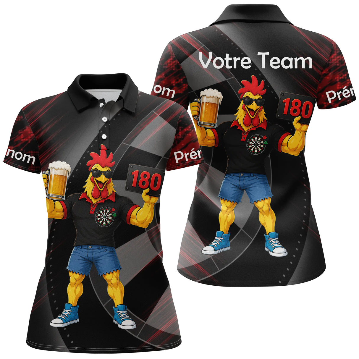 Polo Fléchettes Personnalisé - Humour Coq 180 & Bière - Polo Femme