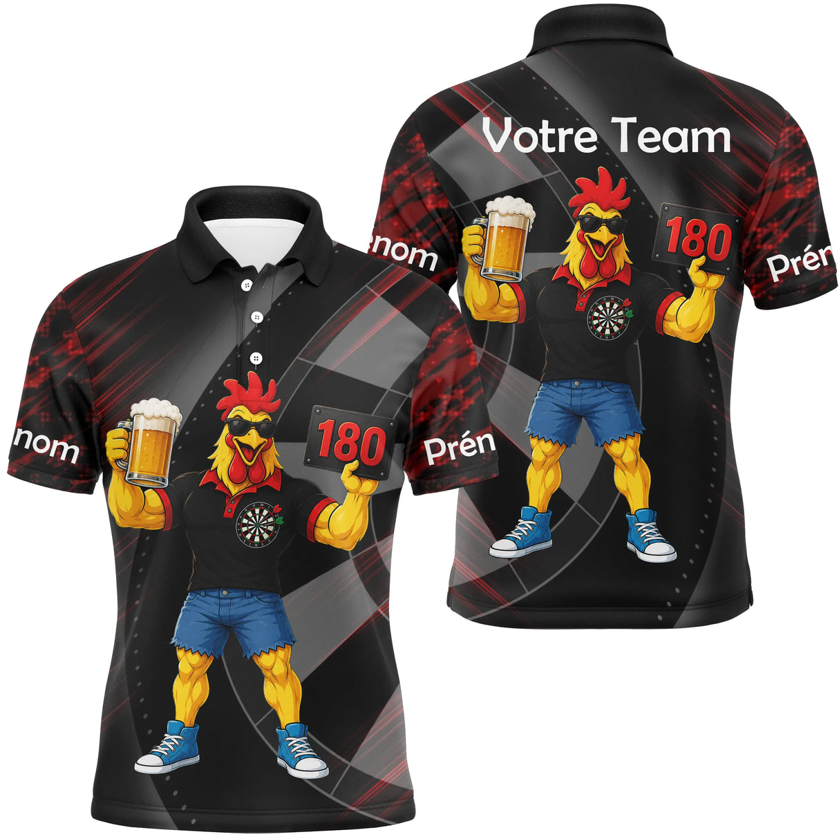 Polo Fléchettes Personnalisé - Humour Coq 180 & Bière - Polo Homme