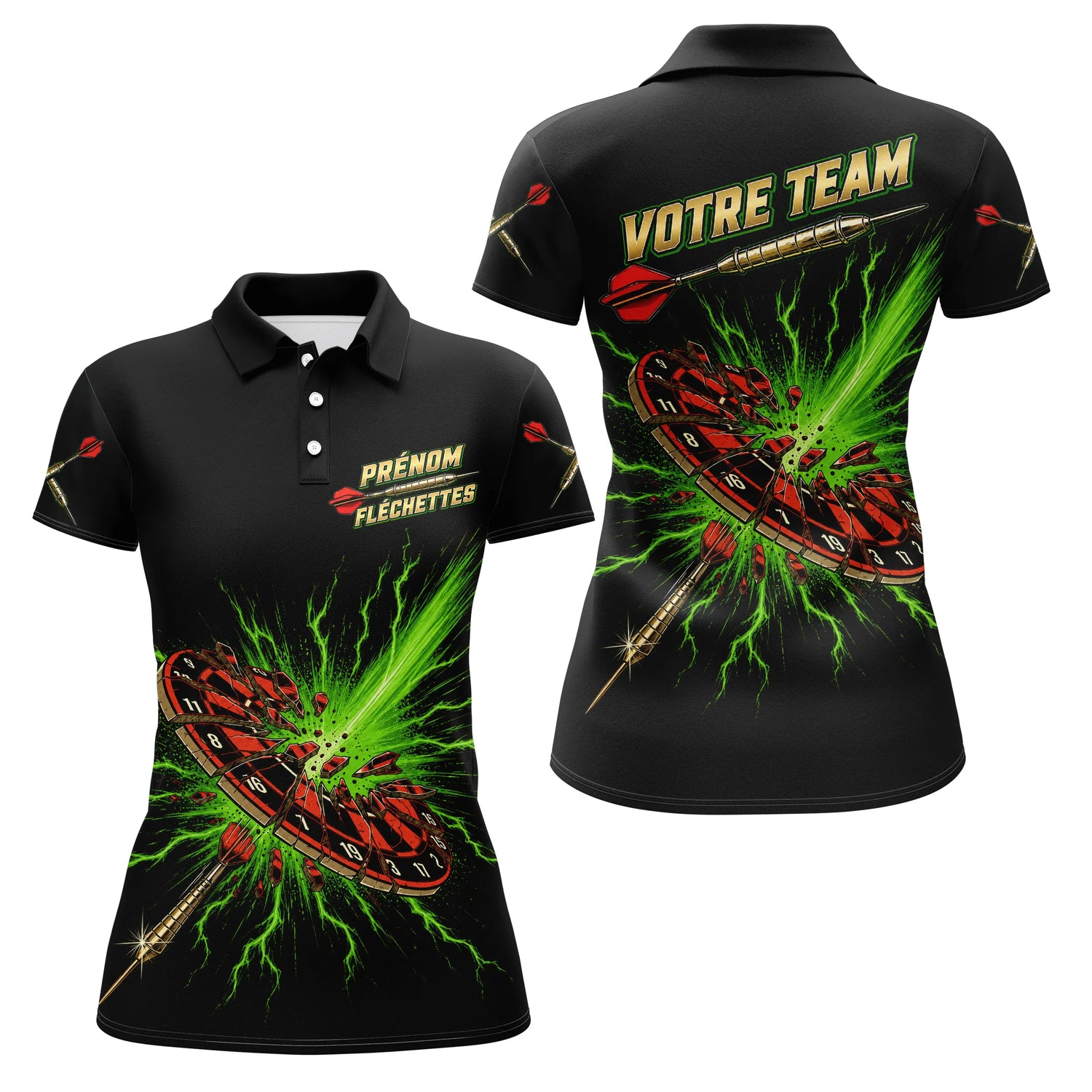 Polo Fléchettes Personnalisé - Impact Explosif Vert - Polo Femme