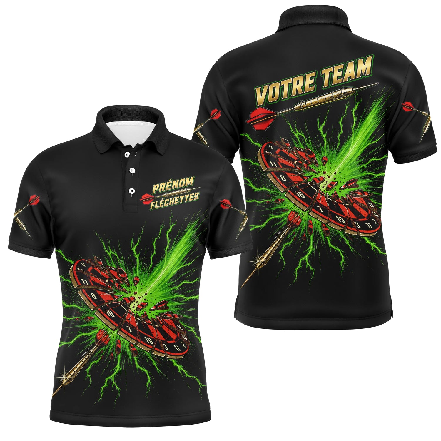 Polo Fléchettes Personnalisé - Impact Explosif Vert - Polo Homme