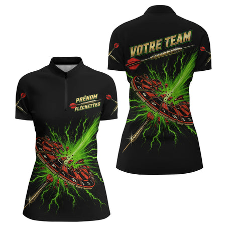 Polo Fléchettes Personnalisé - Impact Explosif Vert - Polo Zippé Femme