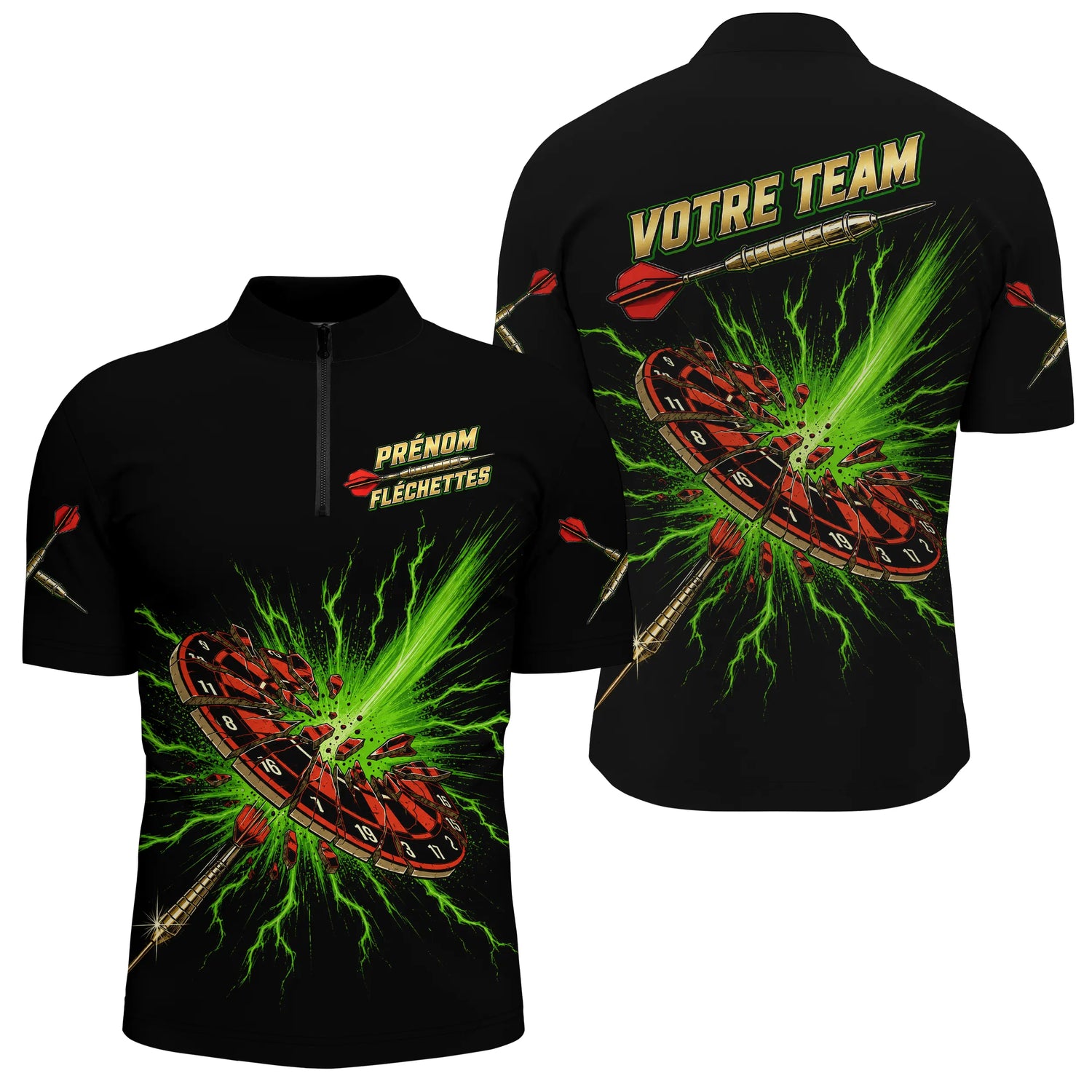 Polo Fléchettes Personnalisé - Impact Explosif Vert - Polo Zippé Homme