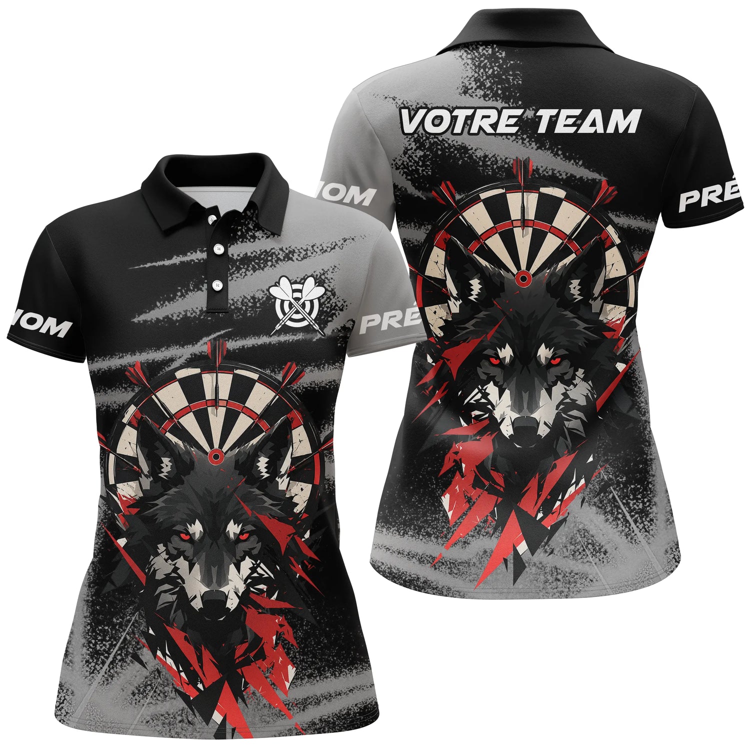 Polo Fléchettes Personnalisé - Imprimé Loup Cible Noir - Polo Femme