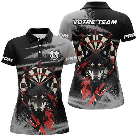 Polo Fléchettes Personnalisé - Imprimé Loup Cible Noir - Polo Femme