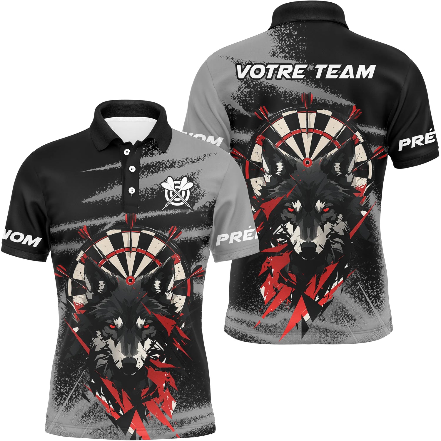 Polo Fléchettes Personnalisé - Imprimé Loup Cible Noir - Polo Homme