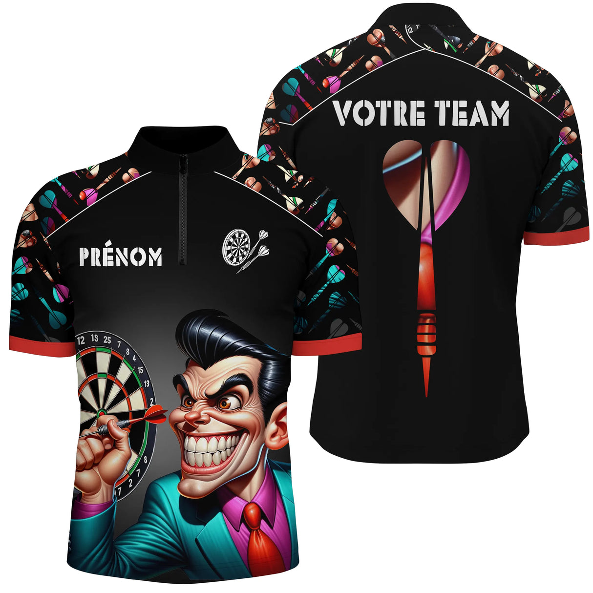 Polo Fléchettes Personnalisé - Joker & Cible Noire - Polo Zippé Homme