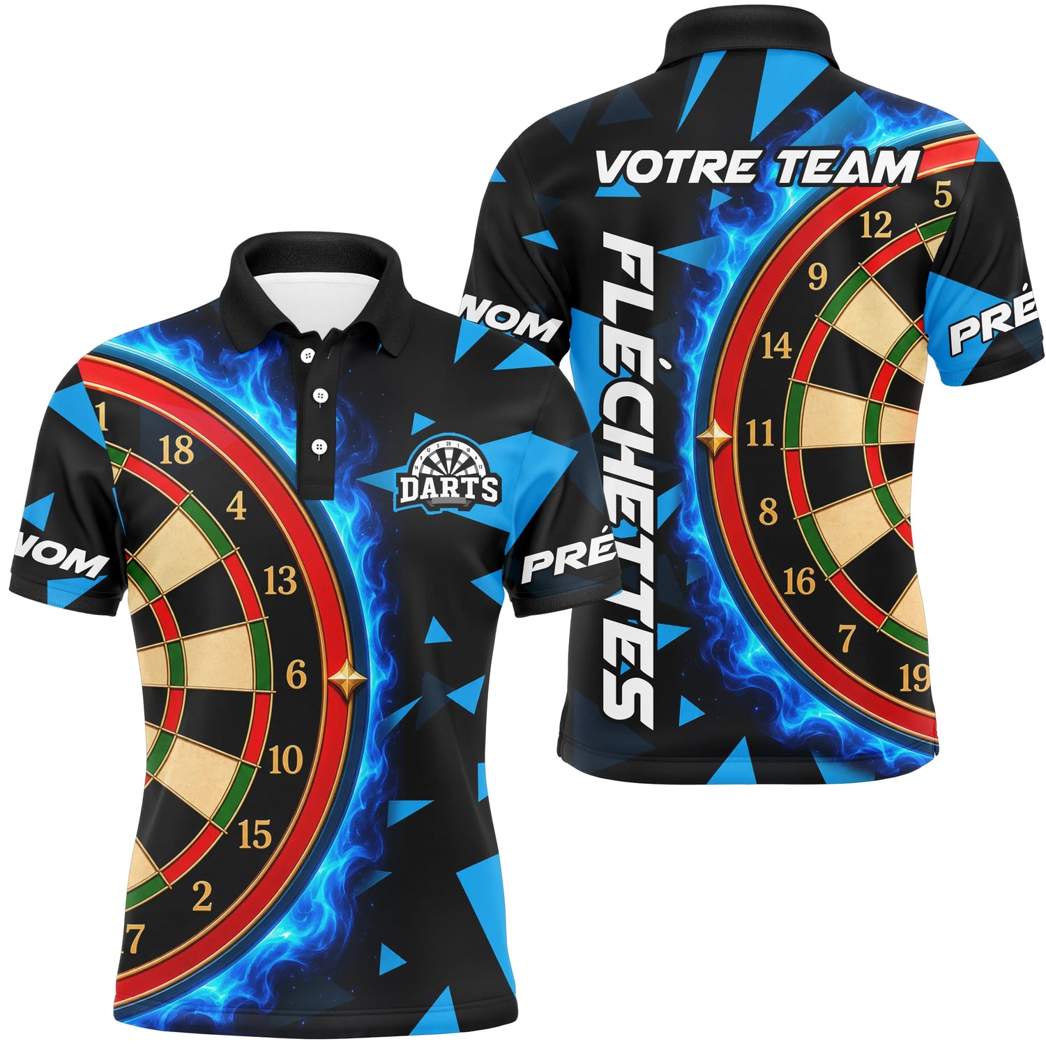 Polo Fléchettes Personnalisé - Maillot Équipe Flamboyant - Polo Homme