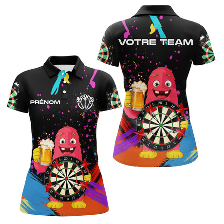 Polo Fléchettes Personnalisé - Monster & Bière Noir - Polo Femme