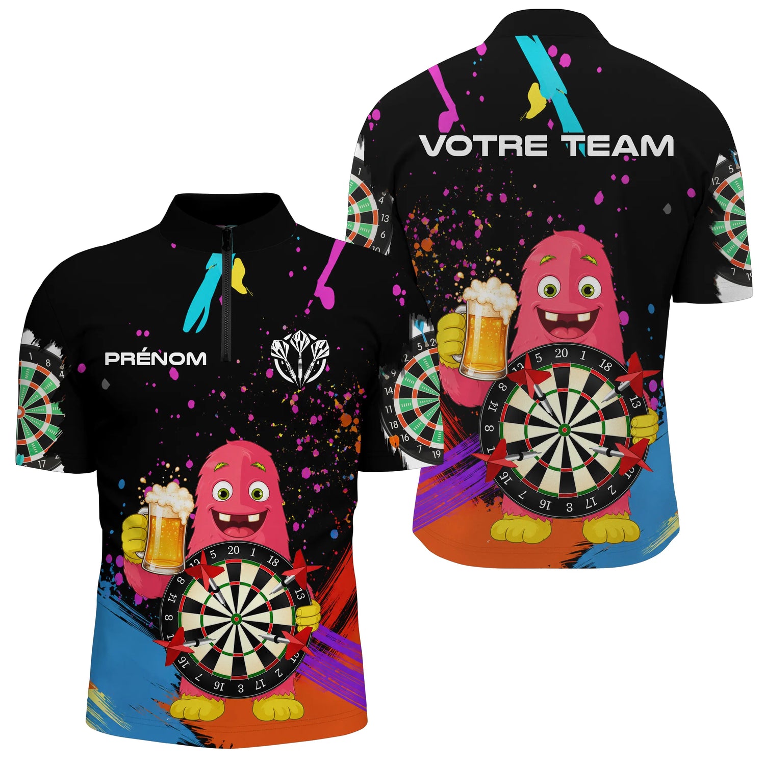 Polo Fléchettes Personnalisé - Monster & Bière Noir - Polo Zippé Homme