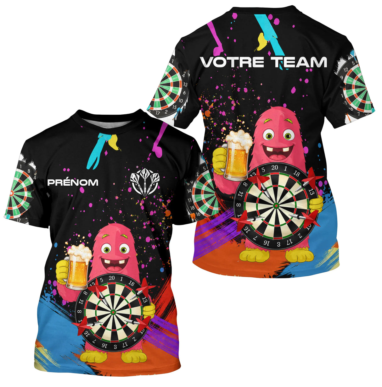 Polo Fléchettes Personnalisé - Monster & Bière Noir - T-Shirt Homme