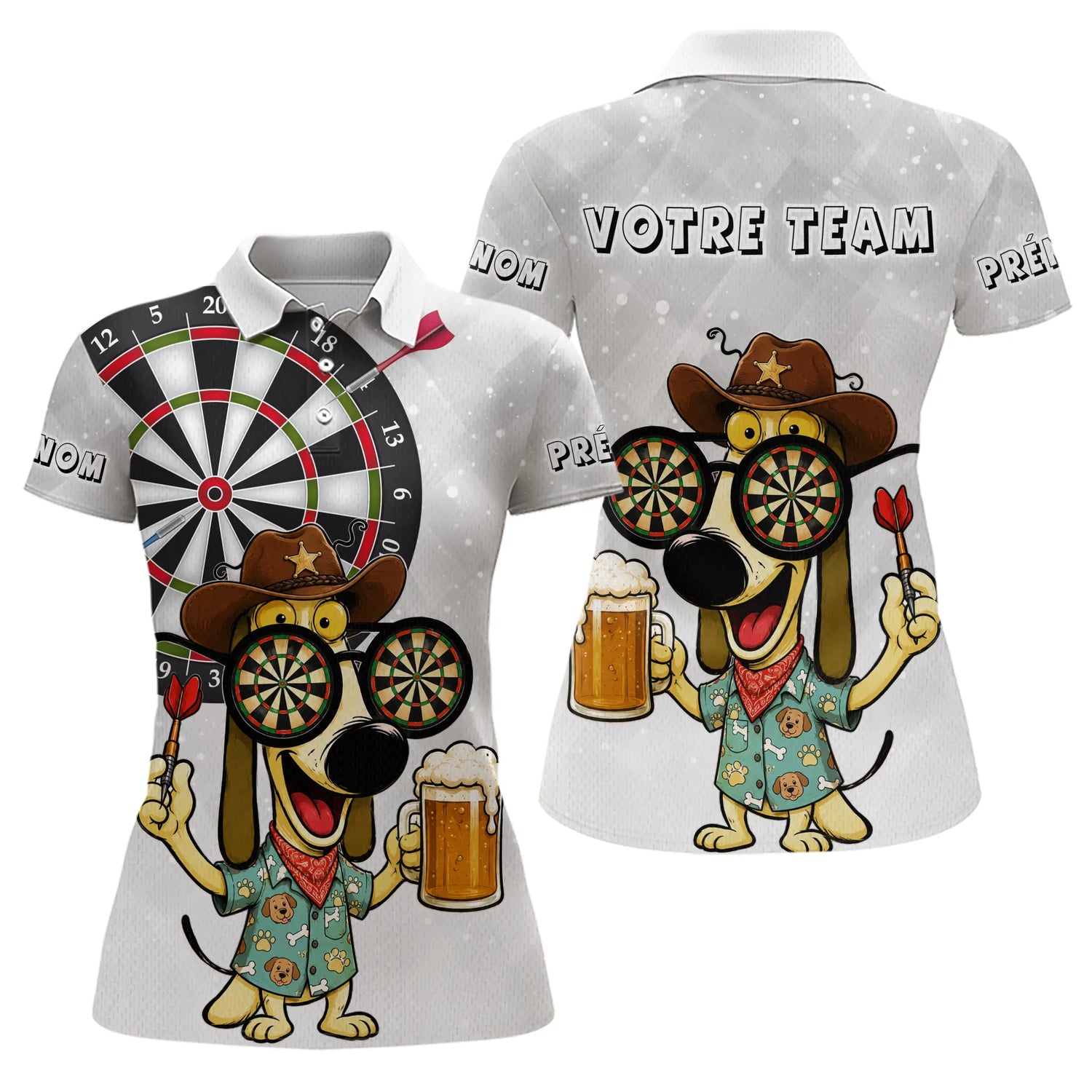 Polo Fléchettes Personnalisé - Motif Chien Bière - Polo Femme