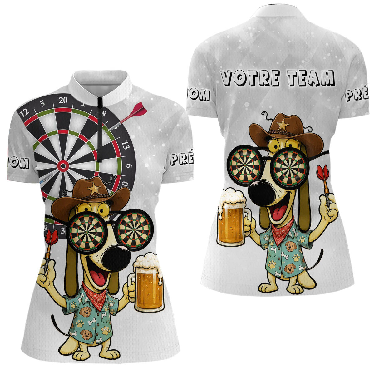 Polo Fléchettes Personnalisé - Motif Chien Bière - Polo Zippé Femme