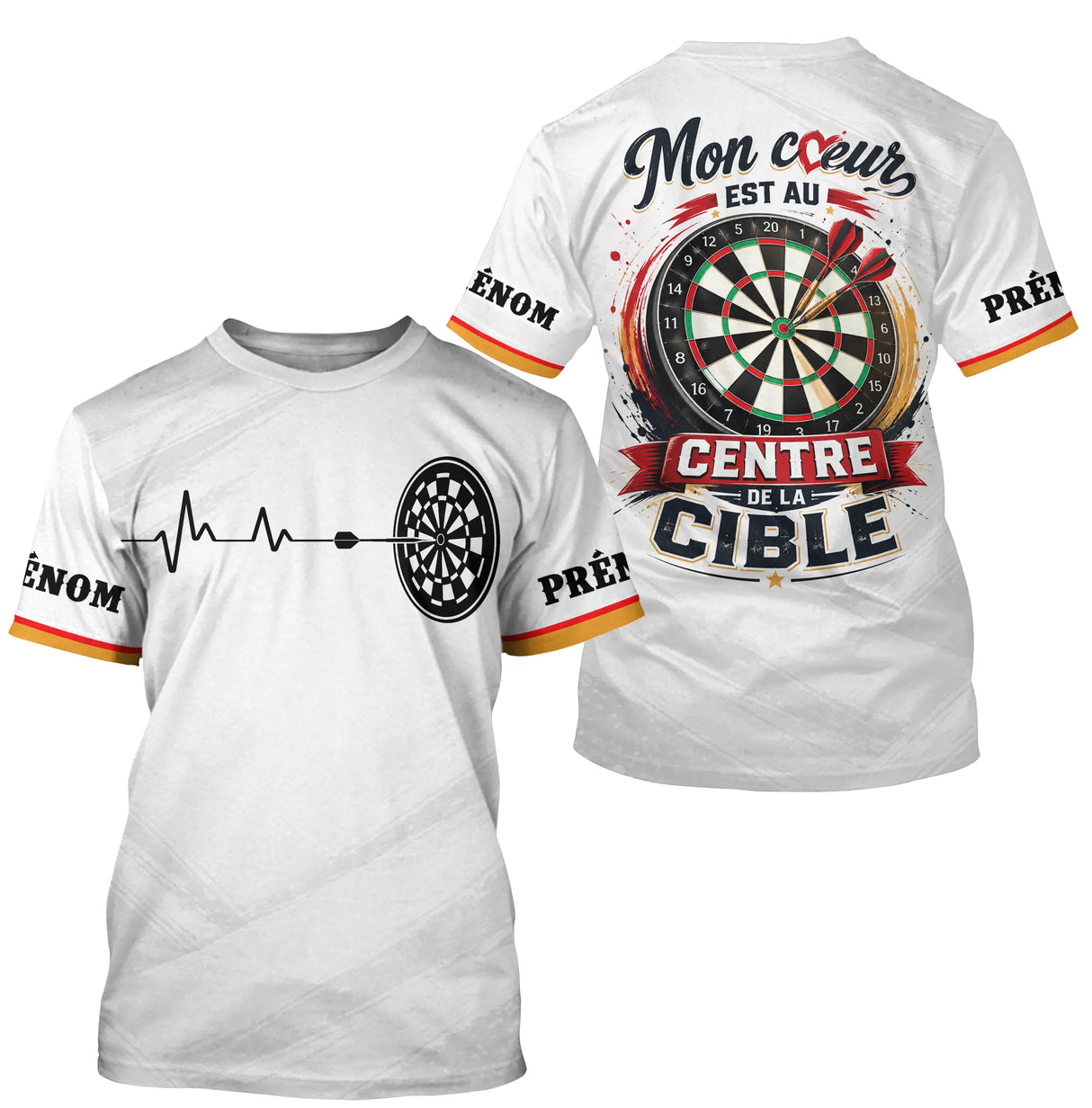 Polo Fléchettes Personnalisé - Noir & Blanc Cœur Cible - T-Shirt Homme