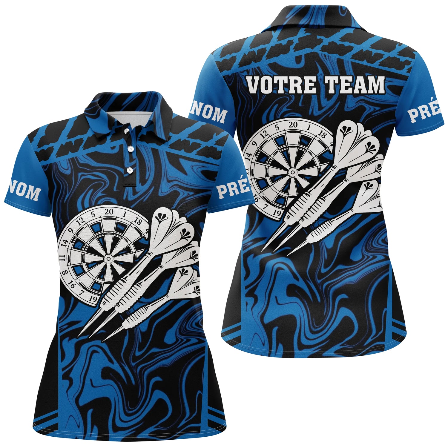 Polo Fléchettes Personnalisé - Noir & Bleu Électrique - Polo Femme