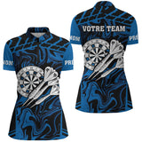 Polo Fléchettes Personnalisé - Noir & Bleu Électrique - Polo Zippé Femme