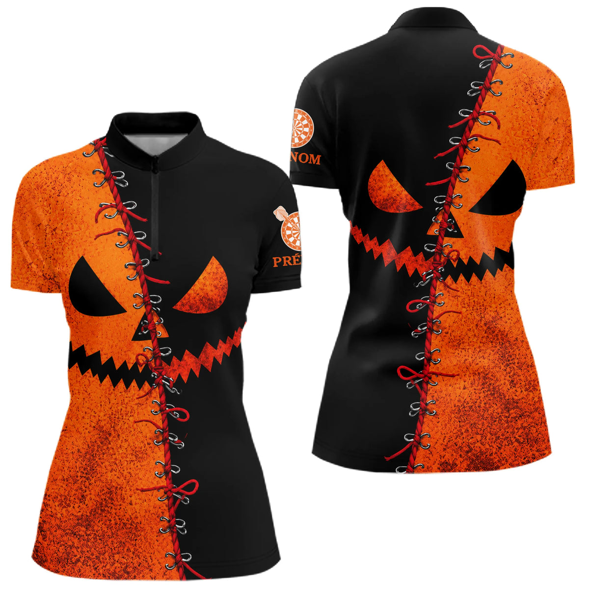 Polo Fléchettes Personnalisé  - Orange Et Noir Halloween  - Polo Zippé Femme
