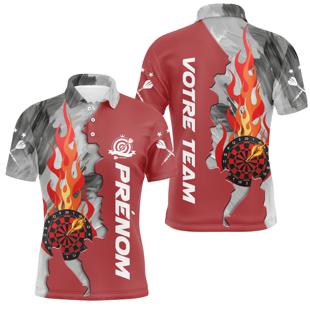 Polo Fléchettes Personnalisé - Rouge Flammes Style - Polo Homme