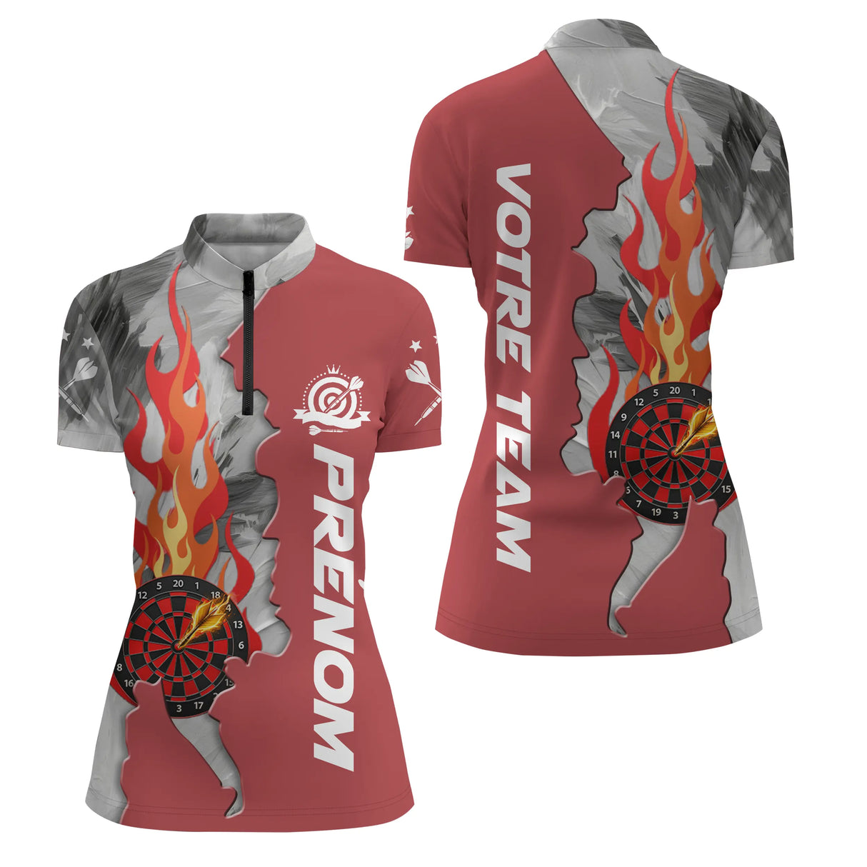 Polo Fléchettes Personnalisé - Rouge Flammes Style - Polo Zippé Femme