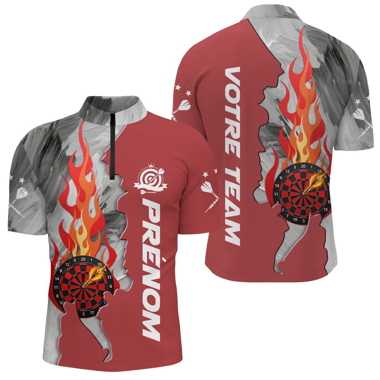 Polo Fléchettes Personnalisé - Rouge Flammes Style - Polo Zippé Homme