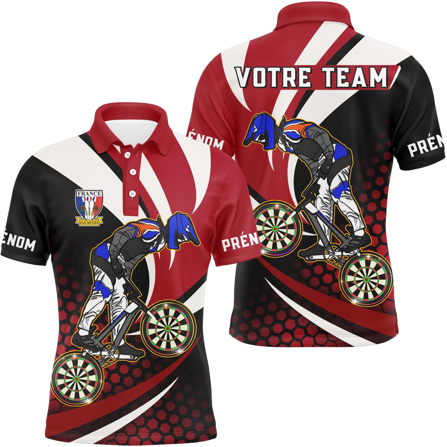 Polo Fléchettes Personnalisé - Rouge & Noir Cycliste - Polo Homme