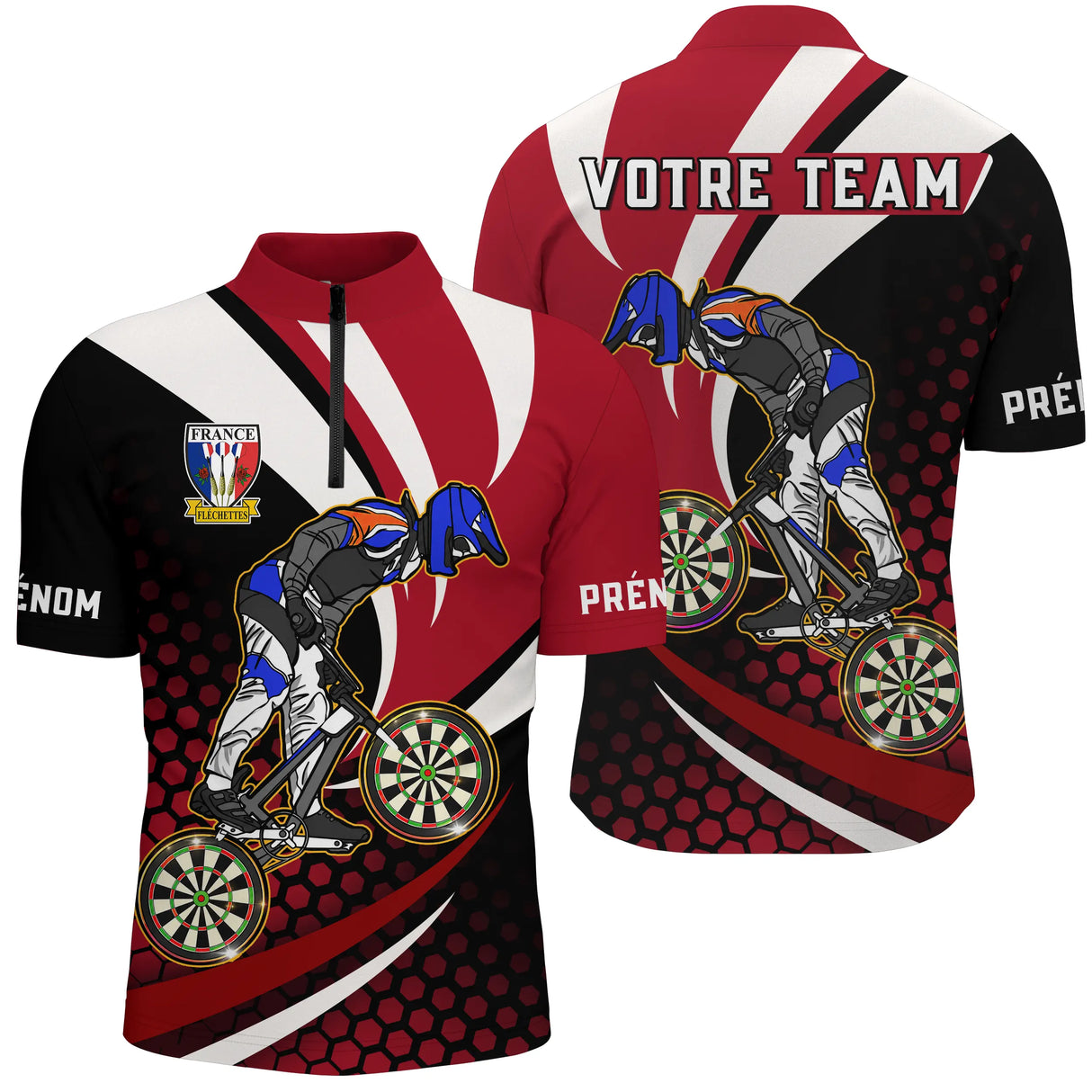 Polo Fléchettes Personnalisé - Rouge & Noir Cycliste - Polo Zippé Homme