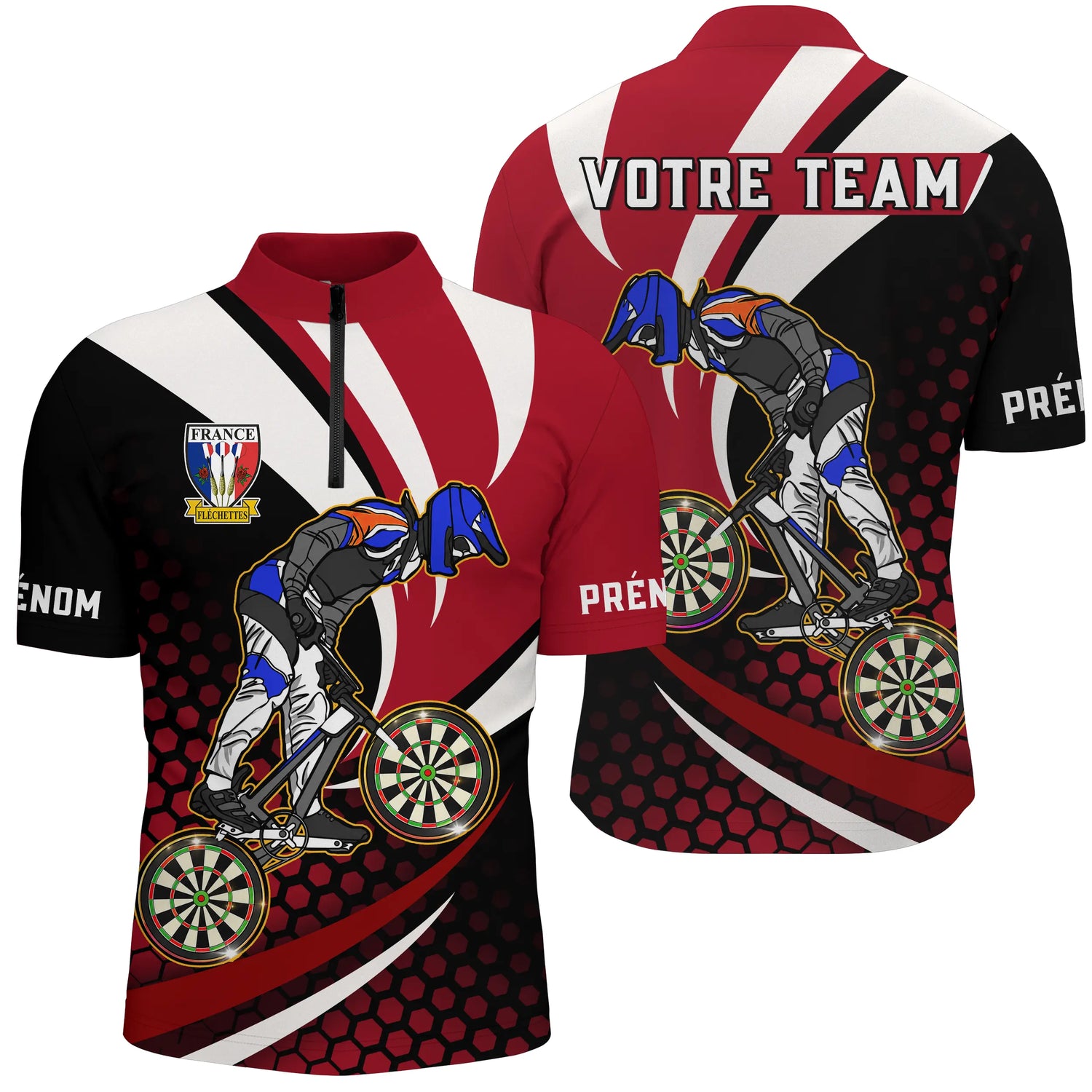 Polo Fléchettes Personnalisé - Rouge & Noir Cycliste - Polo Zippé Homme