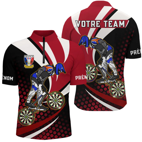 Polo Fléchettes Personnalisé - Rouge & Noir Cycliste - Polo Zippé Homme