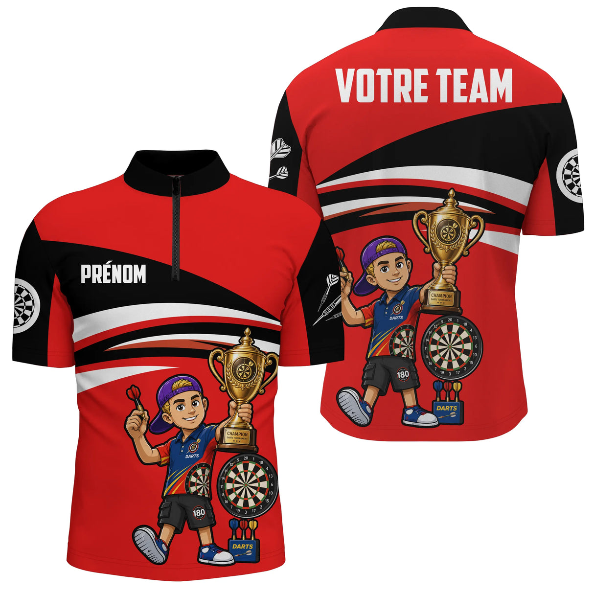 Polo Fléchettes Personnalisé - Style Champion Junior - Polo Zippé Homme