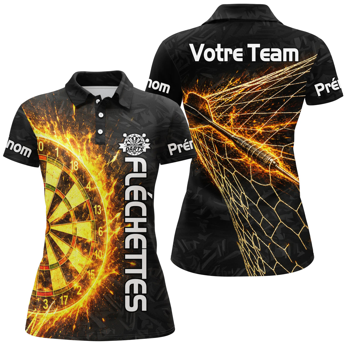 Polo Fléchettes Personnalisé - Style Feu & Darts Équipe - Polo Femme