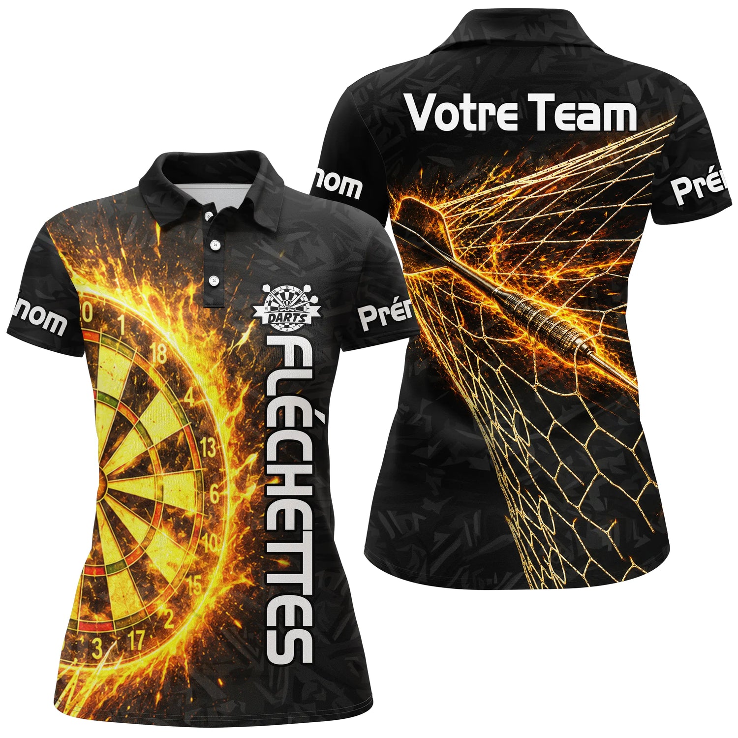 Polo Fléchettes Personnalisé - Style Feu & Darts Équipe - Polo Femme