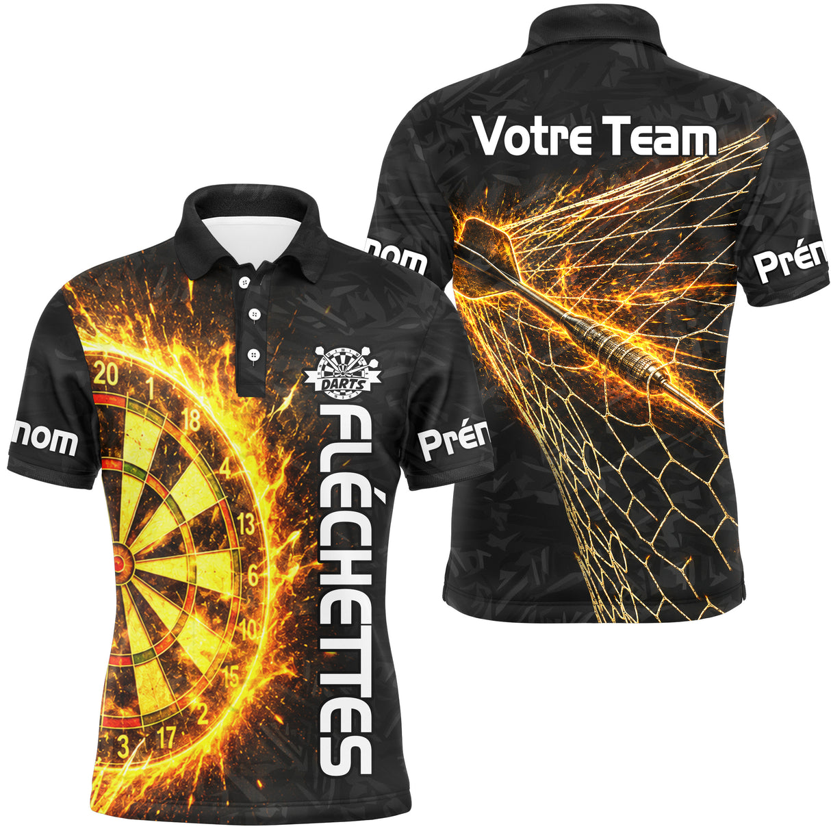 Polo Fléchettes Personnalisé - Style Feu & Darts Équipe - Polo Homme
