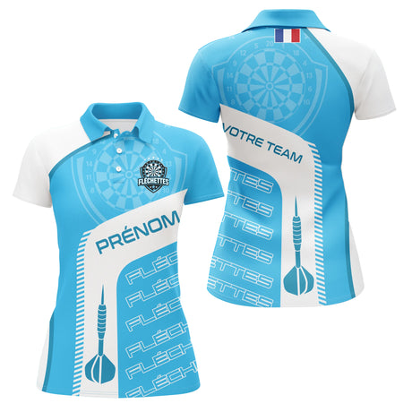 Polo Fléchettes Personnalisé - Style France Bleu Ciel - Polo Femme
