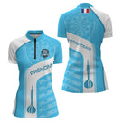 Polo Fléchettes Personnalisé - Style France Bleu Ciel - Polo Zippé Femme