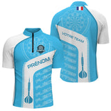 Polo Fléchettes Personnalisé - Style France Bleu Ciel - Polo Zippé Homme