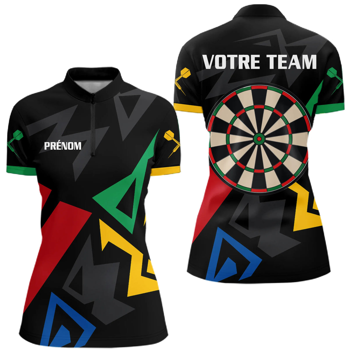 Polo Fléchettes Personnalisé - Style Noir & Multicolor - Polo Zippé Femme