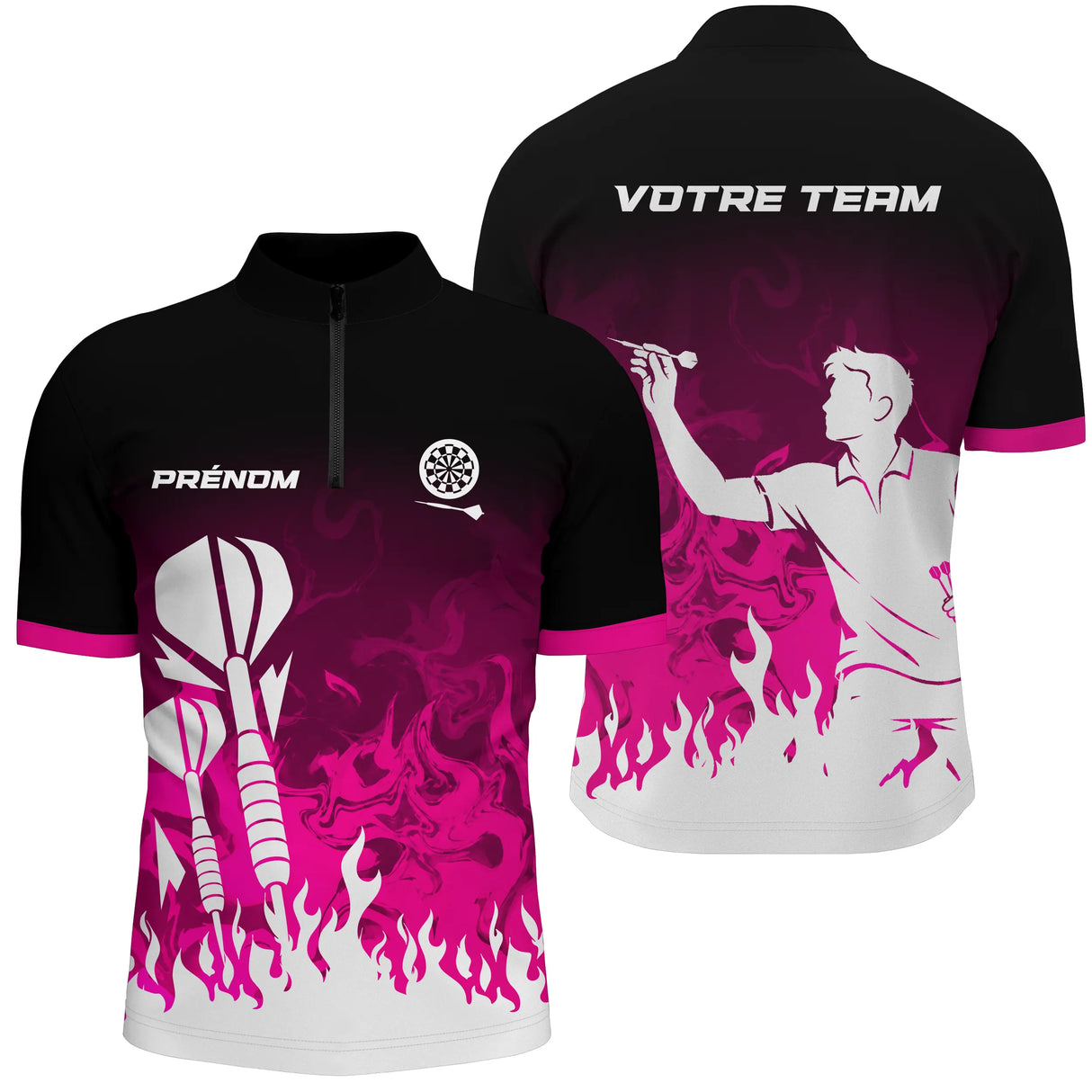 Polo Fléchettes Personnalisé - Style Noir & Rose Fuchsia - Polo Zippé Homme