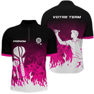 Polo Fléchettes Personnalisé - Style Noir & Rose Fuchsia - Polo Zippé Homme
