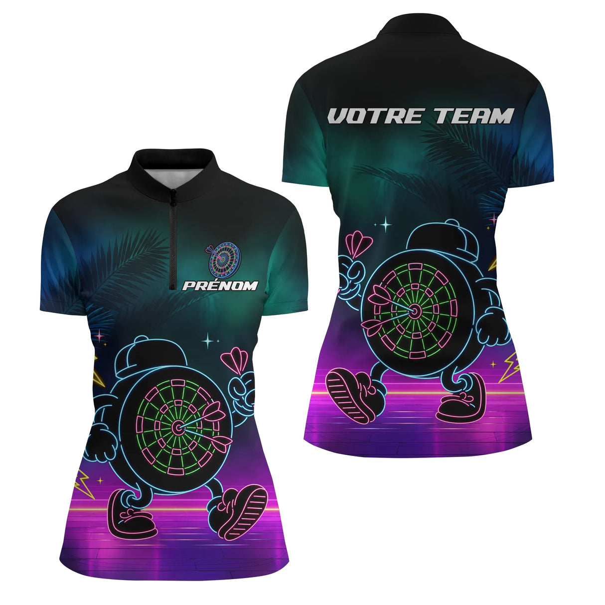 Polo Fléchettes Personnalisé - Style Rétro Neon Cyber - Polo Zippé Femme