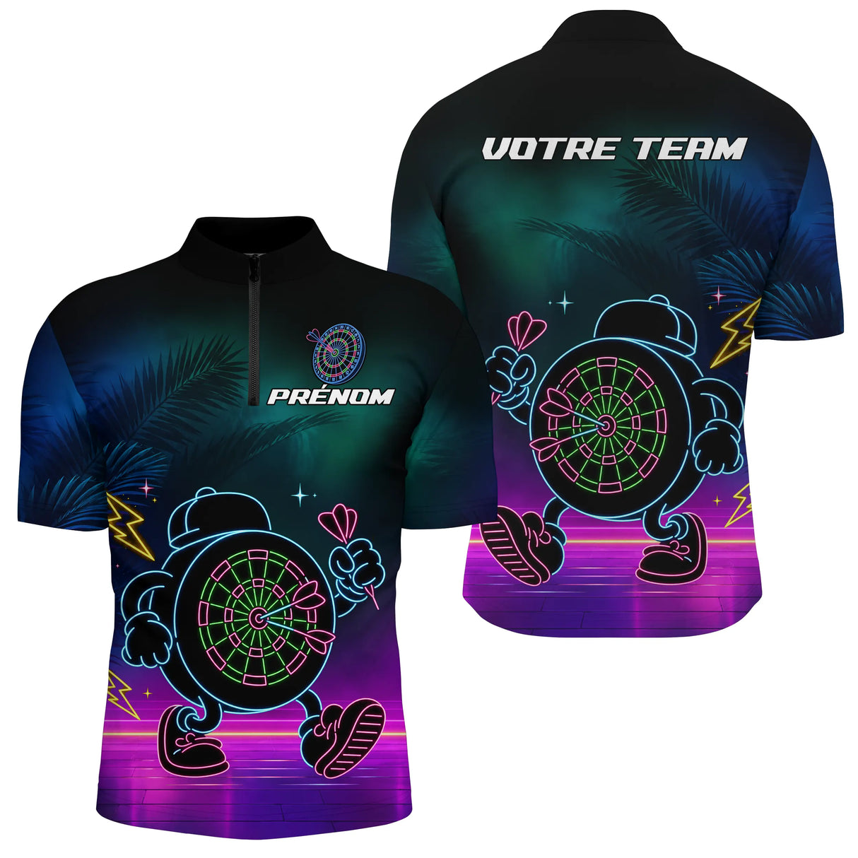 Polo Fléchettes Personnalisé - Style Rétro Neon Cyber - Polo Zippé Homme