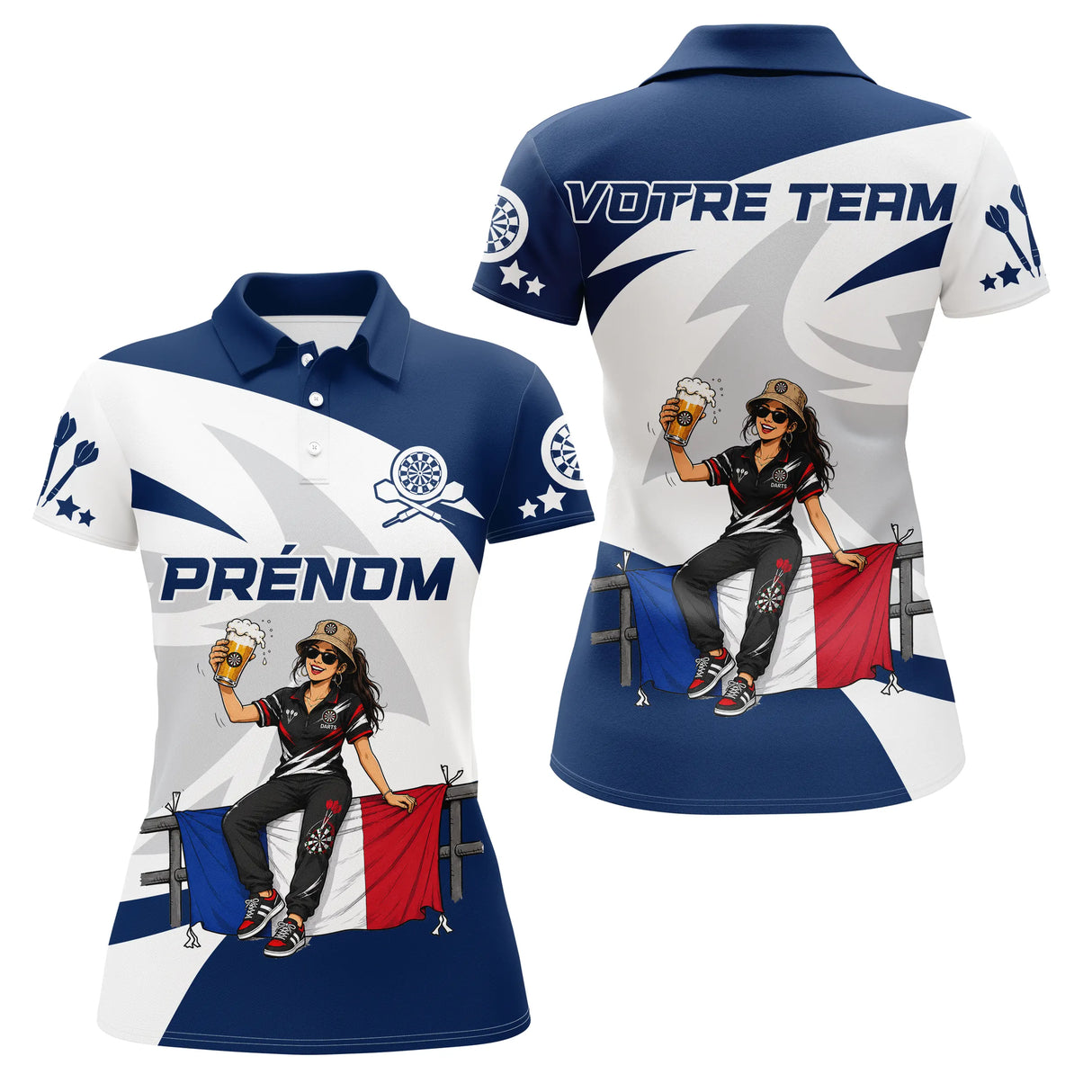 Polo Fléchettes Personnalisé - Style Supporter Français - Polo Femme