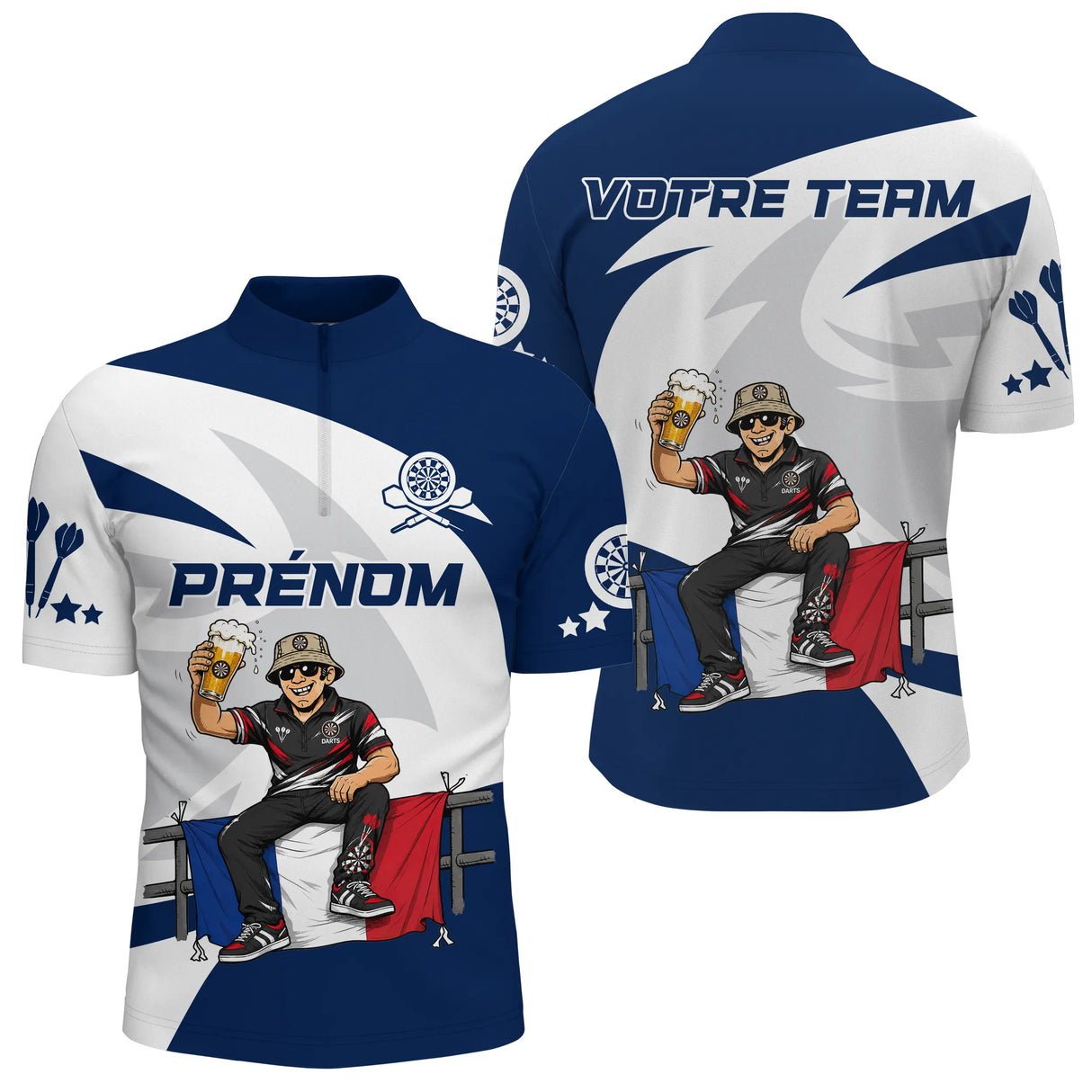Polo Fléchettes Personnalisé - Style Supporter Français - Polo Zippé Homme