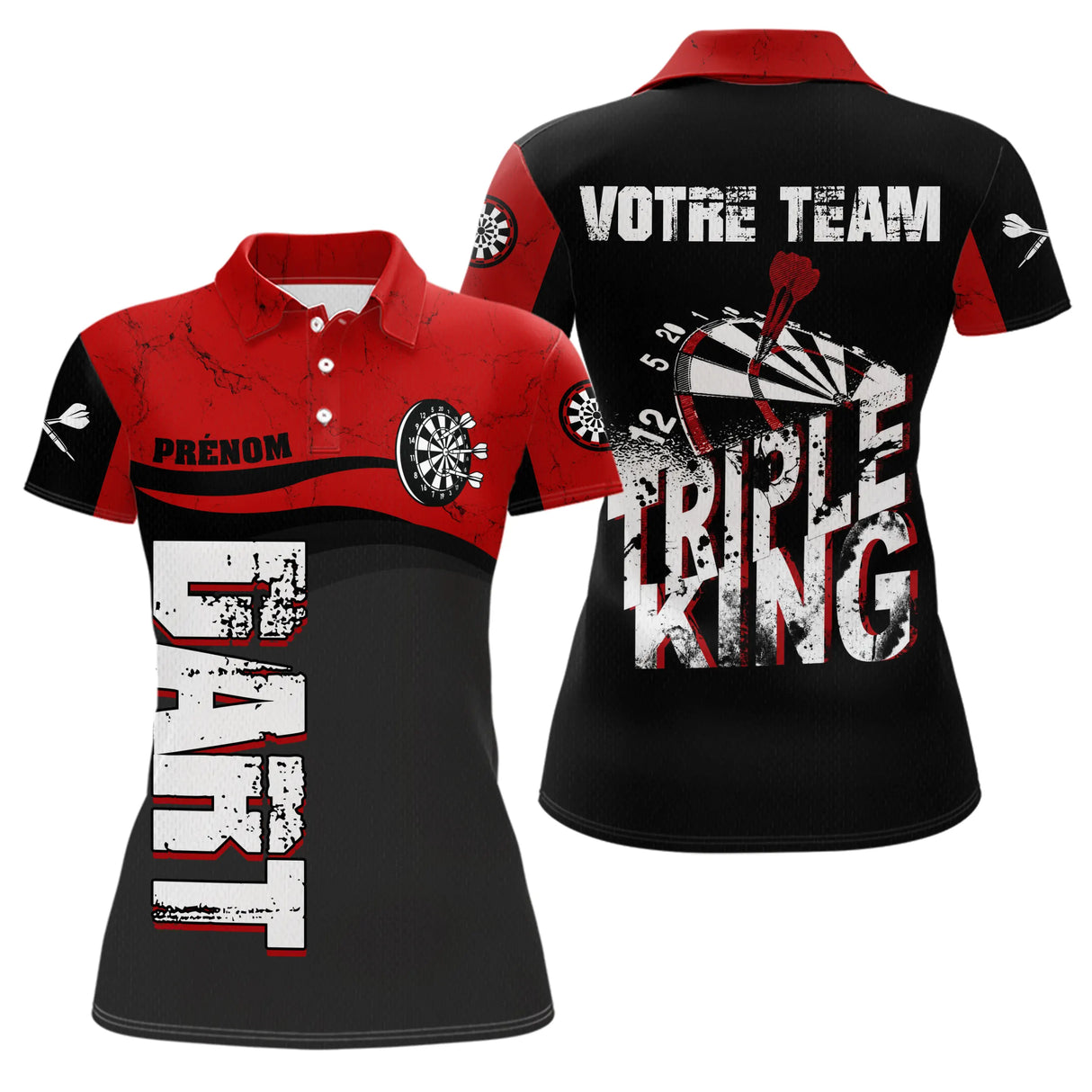 Polo Fléchettes Personnalisé - Style Triple Rouge & Noir - Polo Femme