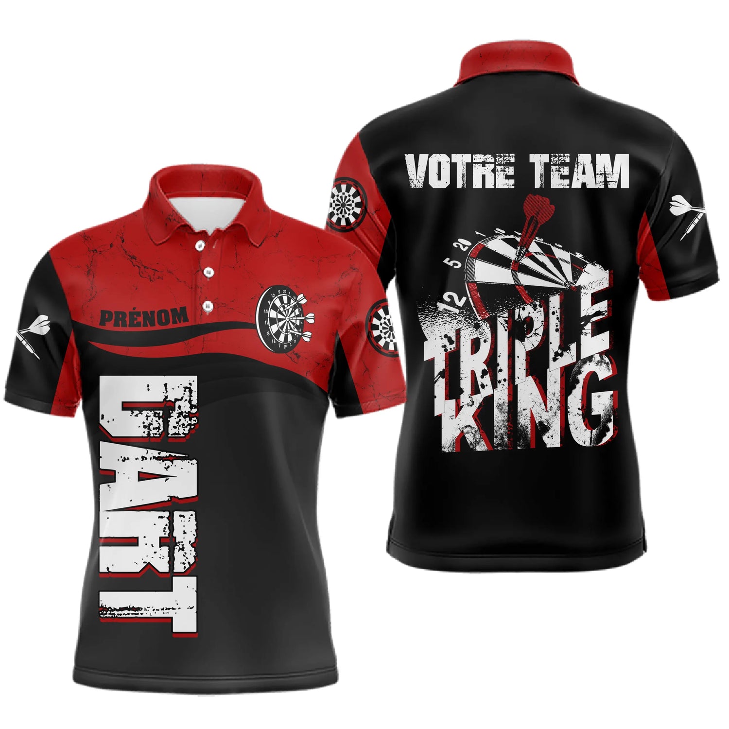 Polo Fléchettes Personnalisé - Style Triple Rouge & Noir - Polo Homme