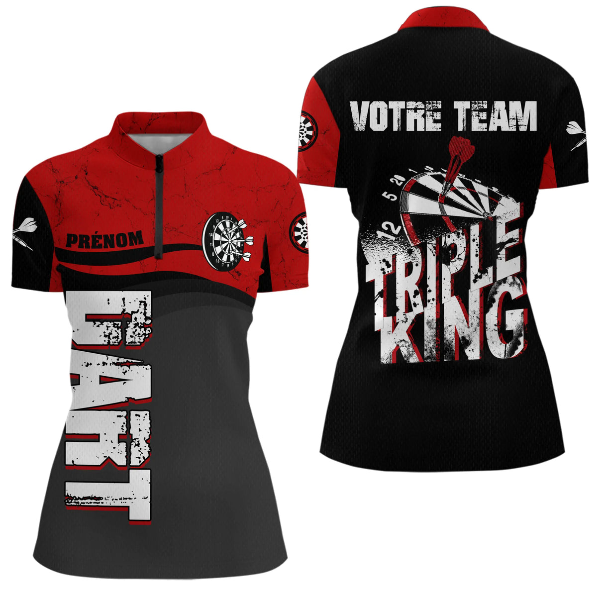 Polo Fléchettes Personnalisé - Style Triple Rouge & Noir - Polo Zippé Femme