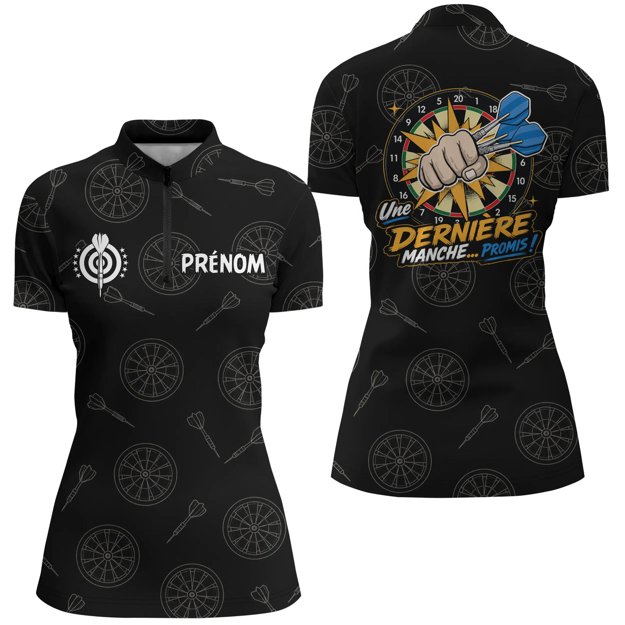Polo Fléchettes Personnalisé - Une Dernière Manche Noir - Polo Zippé Femme