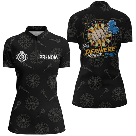 Polo Fléchettes Personnalisé - Une Dernière Manche Noir - Polo Zippé Femme