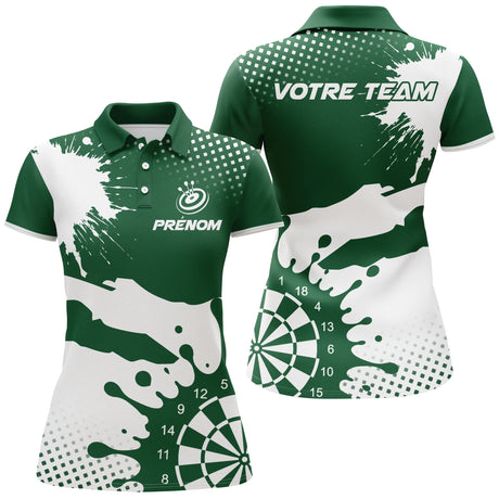 Polo Fléchettes Personnalisé - Vert Forêt & Blanc Splash - Polo Femme
